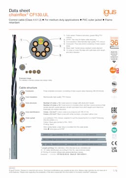 Technical data sheet chainflex® control cable CF130.UL