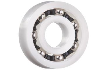 xiros® radial deep groove ball bearing, xirodur B180, stainless steel balls, cage made of PA, mm