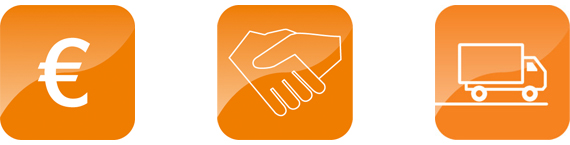 Logos with the euro sign, handshake and delivery van